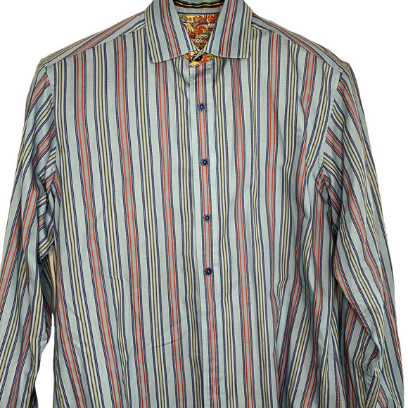 Robert Graham Medium Blue Multicolor Striped Flip Cuff L/S Button Up - Picture 4 of 5